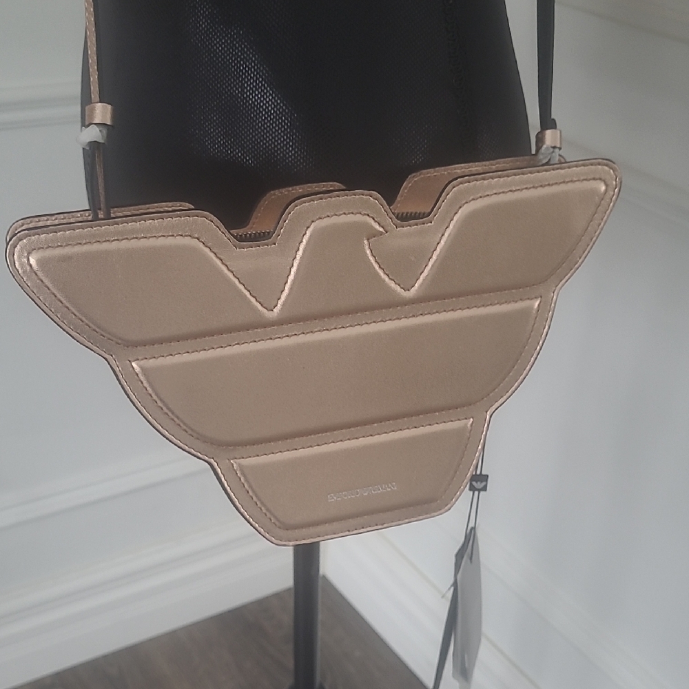 Emporio Armani Metallic Rose Gold Eagle-Shaped Leather Crossbody Bag